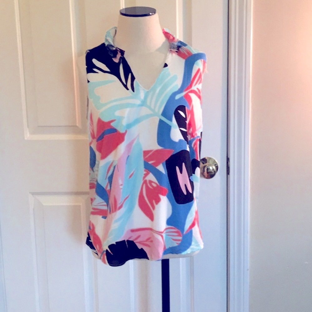 Gibson Pink and Blue Sleeveless Blouse